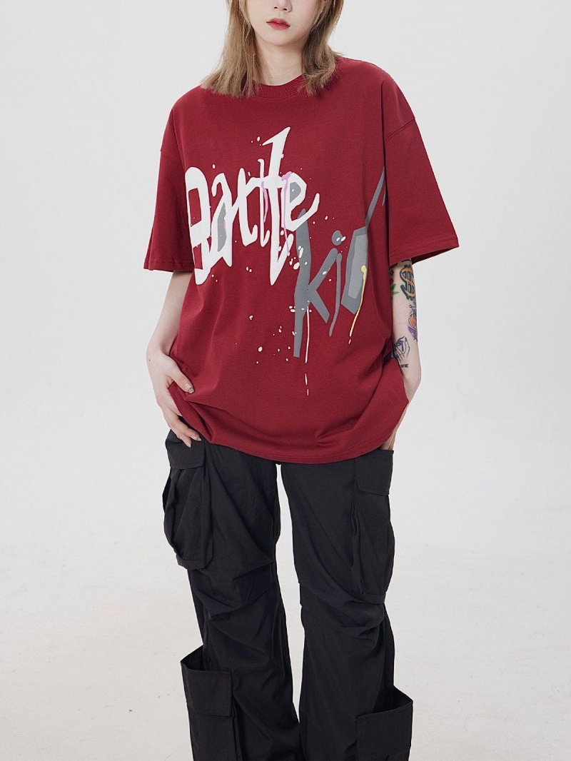 T Shirts Aelfric Eden Graffiti Letter Print Tee Bordeaux | WZA-17270039